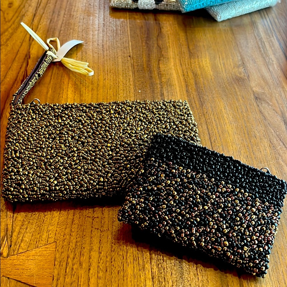 Black & Gold Beaded Clutch & Change Purse set